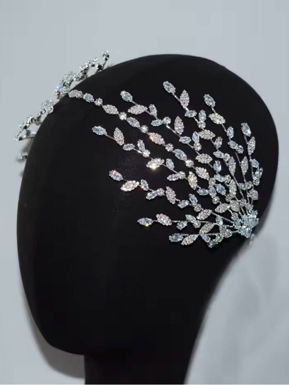 Gold plated Crystal Bridal Hair Vine - Sparkling Leaf Tiara